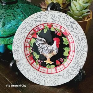 Vtg Rooster Chicken Strawberries 3D Wall Plate Bella Casa by Ganz Kitchen Decor